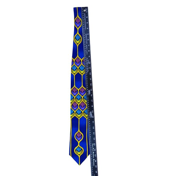 Rush Limbaugh Blue & Yellow Silk Geometric Pattern Necktie Vibrant Design - Picture 6 of 7